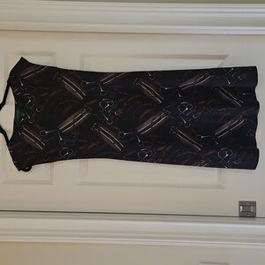 LAUREN Ralph Lauren Black and Brown Equestrian Print Midi Dress